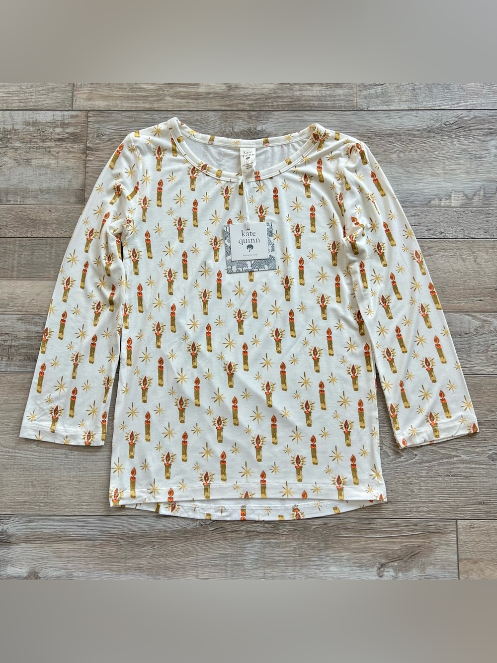 NWT Kate Quinn Bamboo Long Sleeve Candle Print Top Size 7